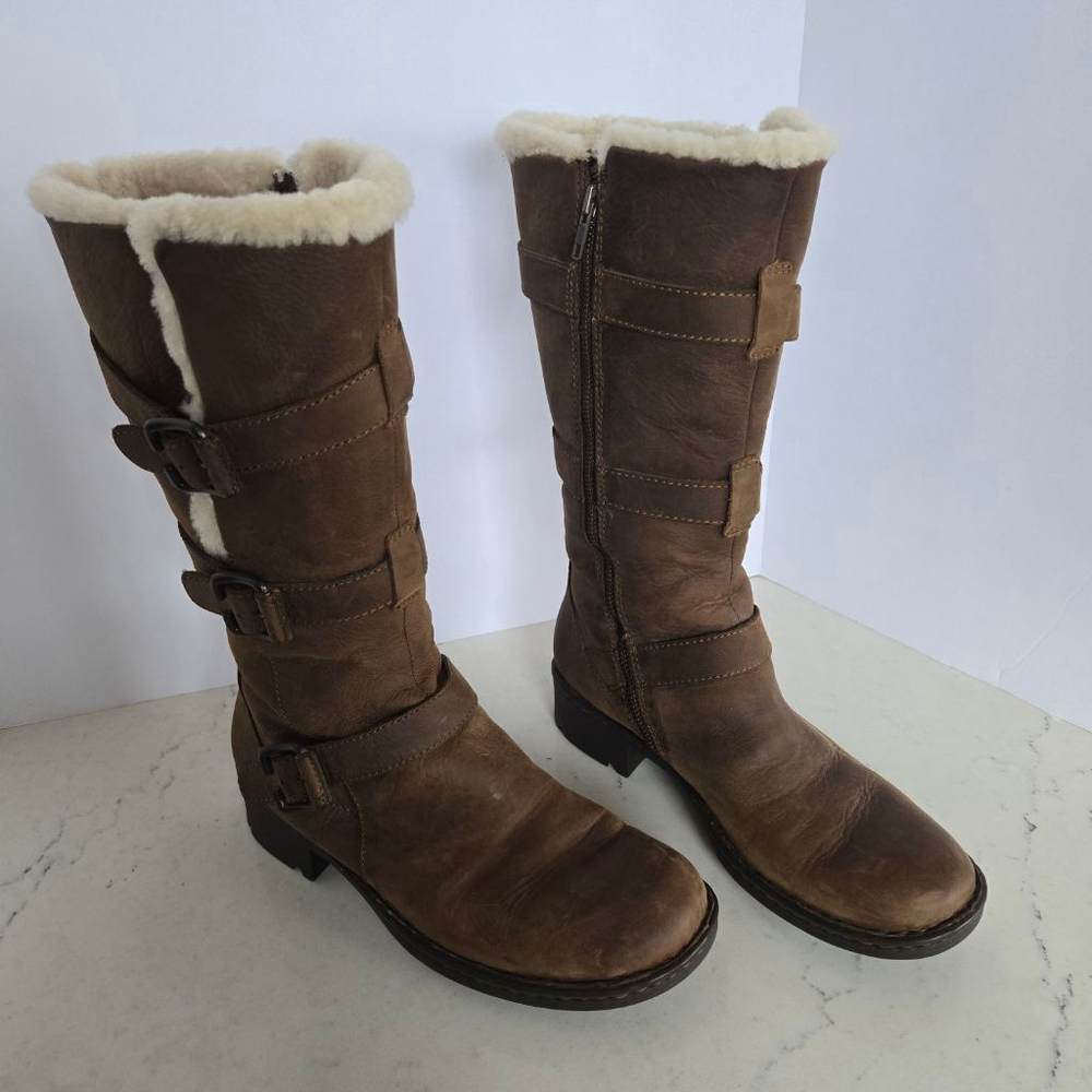 Women's Born Brown Leather Tawny Buckle Shearling Lined Midcalf Boots 8.5 EUC - Picture 3 of 10